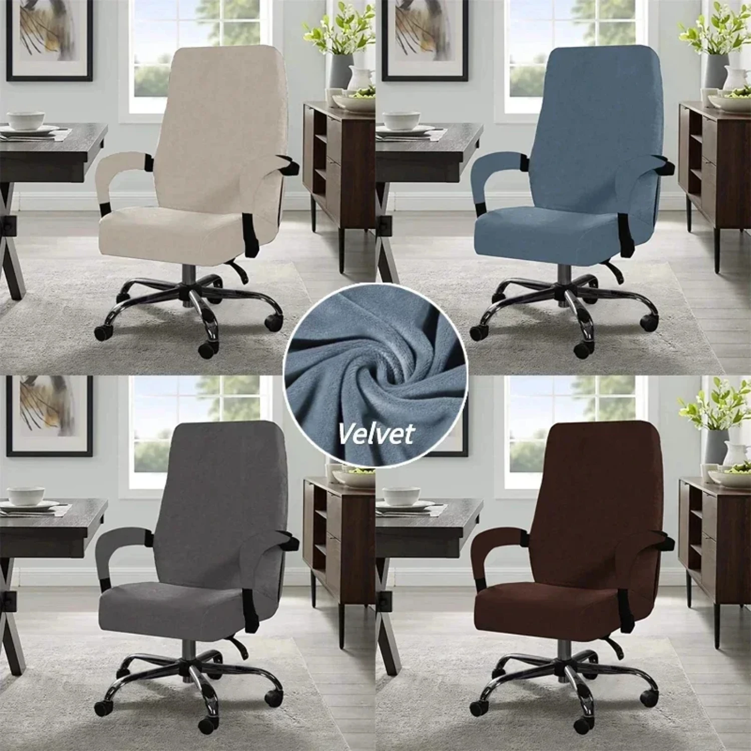 Super Soft and Thickened Velvet Solid Color Office Chair Cover - Elastic Armchair Slipcovers - Rotating Seat Protector Case