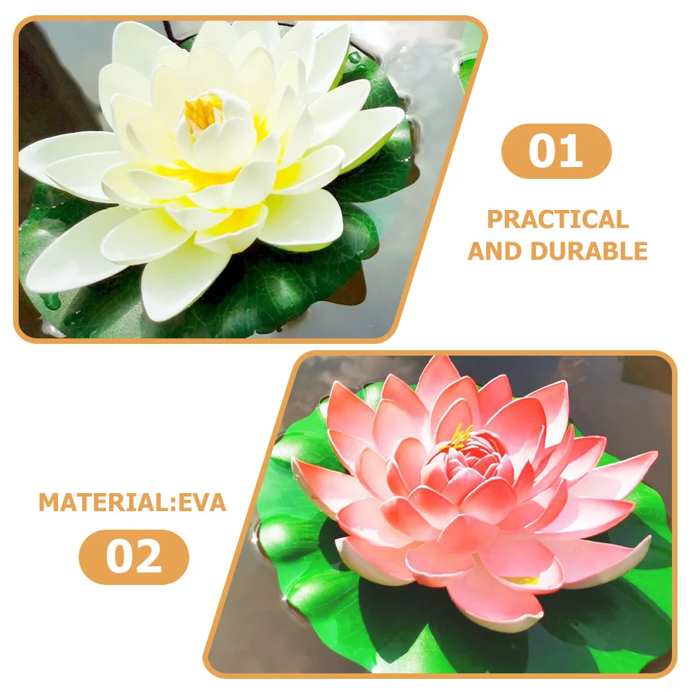 

2Pcs Simulation Lotus Flowers Floating Pond Ornaments for Pool Garden Fountain Decor Artificial Water Lilies Eva Plant Decor