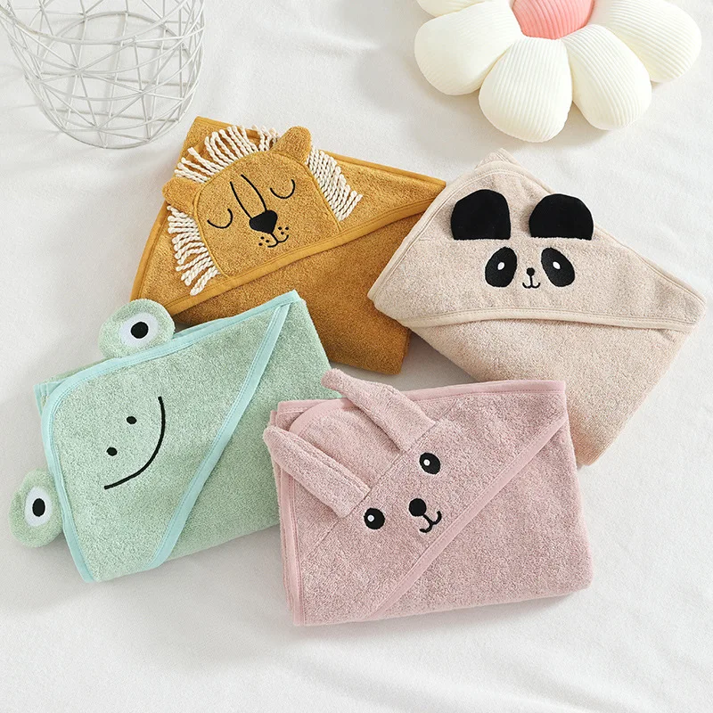 Strong Water Absorption Kids Bath Towel With Cartoon Lion Bunny Hooded Baby Blanket Super Soft Wash Robe for Newborn