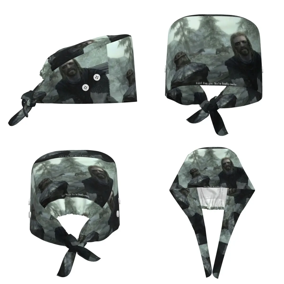 Hey You Youre Finally Awake Skyrim Meme Scrub Hat Doctor Working Surgical Cap Unisex Adjustable Nursing Caps for Dentist