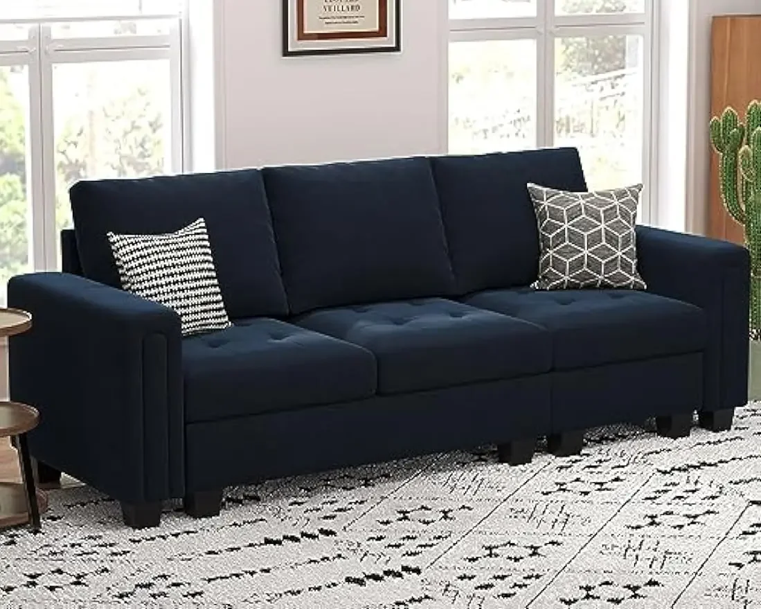 Velvet Modular Sofa Couch 3 Seater Sofa Couch for Living Room Blue
