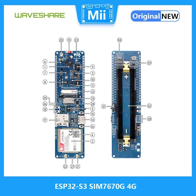 Imagem -05 - Placa de Desenvolvimento 4g Lte Cat1 Wi-fi Bluetooth Suporte ao Posicionamento Gnss Cobertura Global Multi Band Esp32-s3 Sim7670g