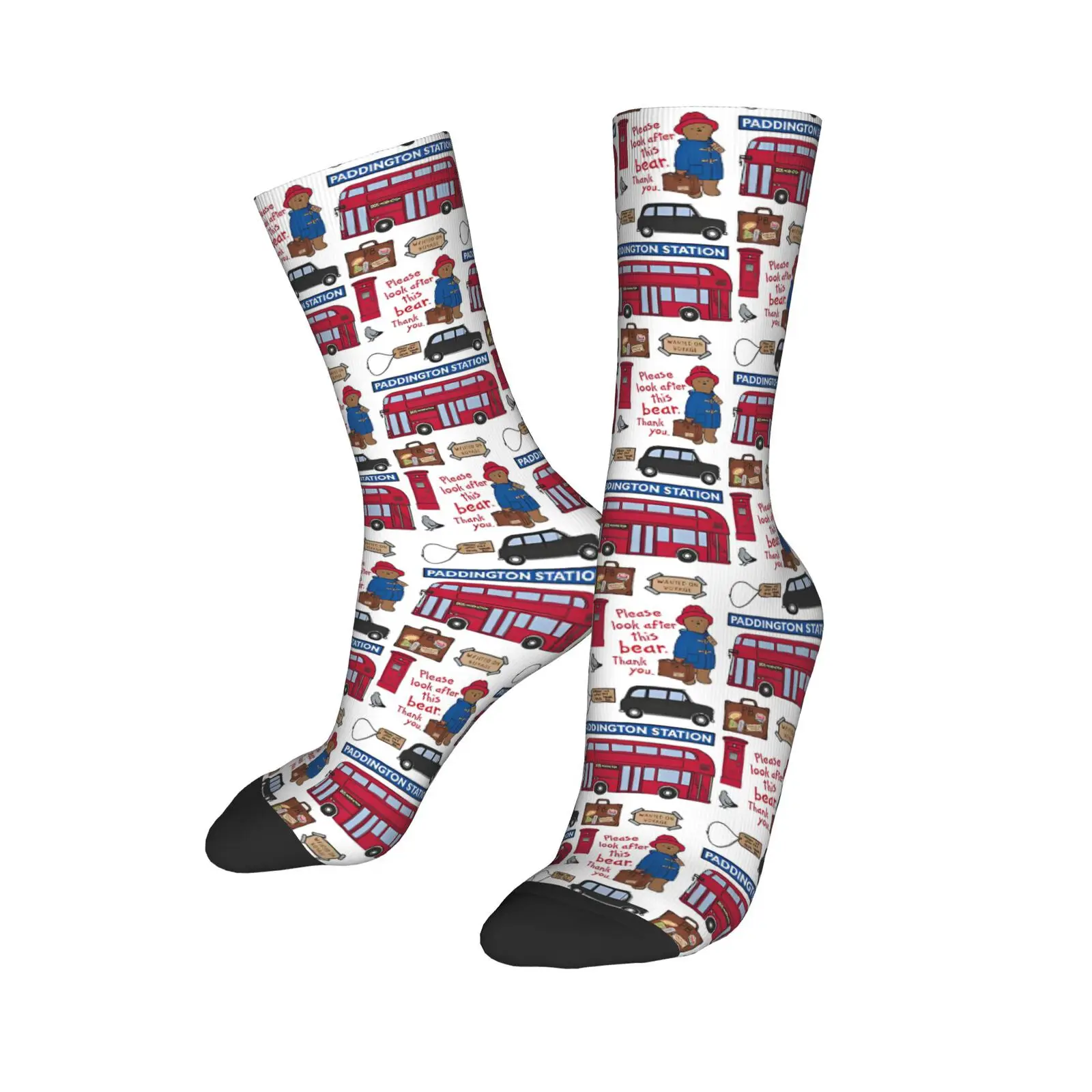 Britain Paddington Brown Bear Autumn Winter Cool UnisexSocks Cute Movie Cartoon Non-slip Soccer Socks