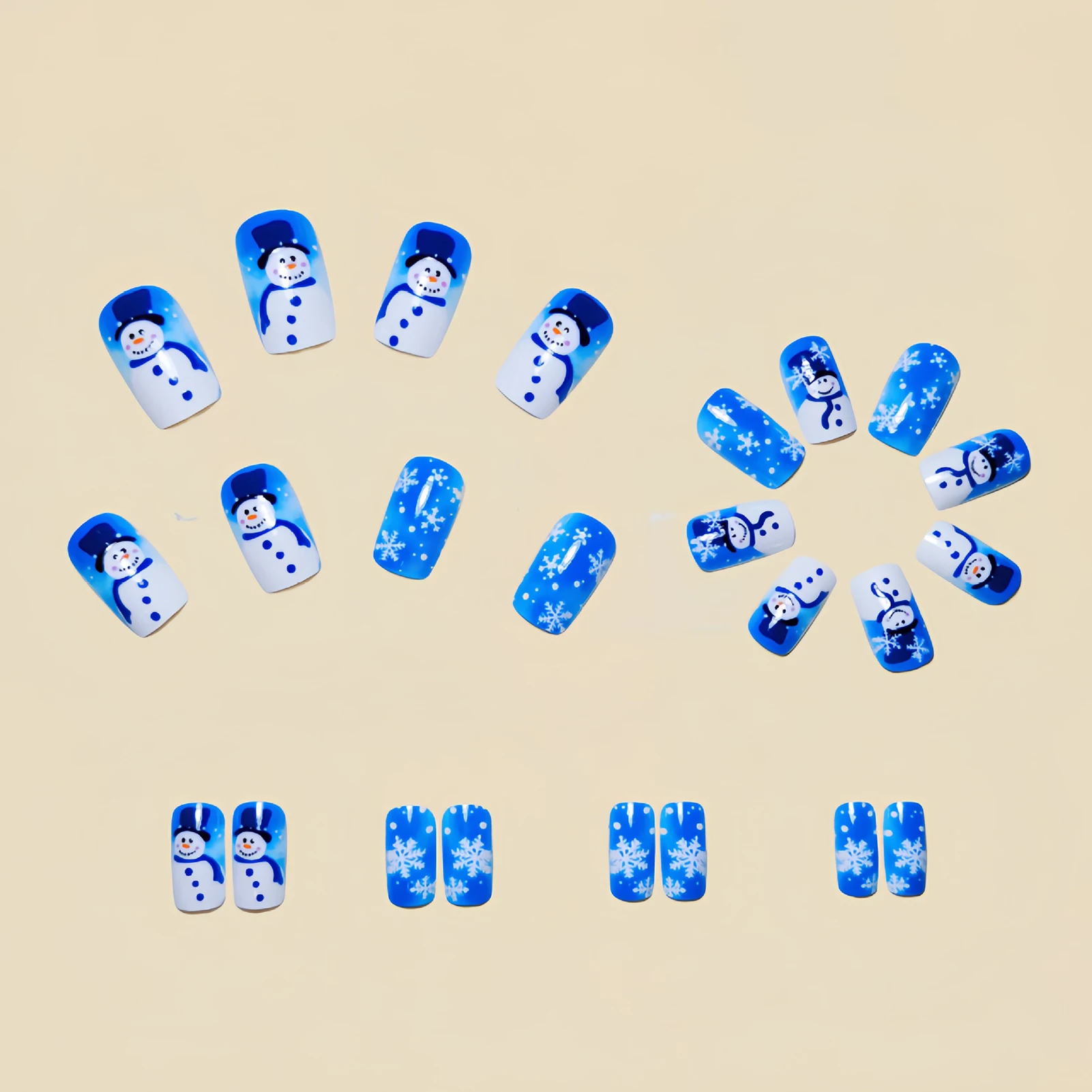 Christmas Blue Square Press on Nails Natural Unbreakable Nail Simple Wear for Women and Girl Nail Salon