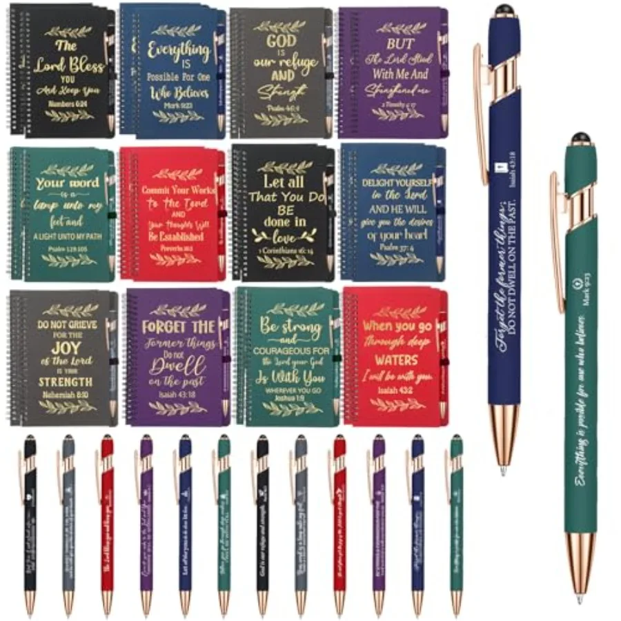 

Набор из 48 предметов: христианский подарочный набор с цитатами из Библии, блокноты А5 на спирали и шариковые ручки со стилусом для учителей, выпускников, сотрудников