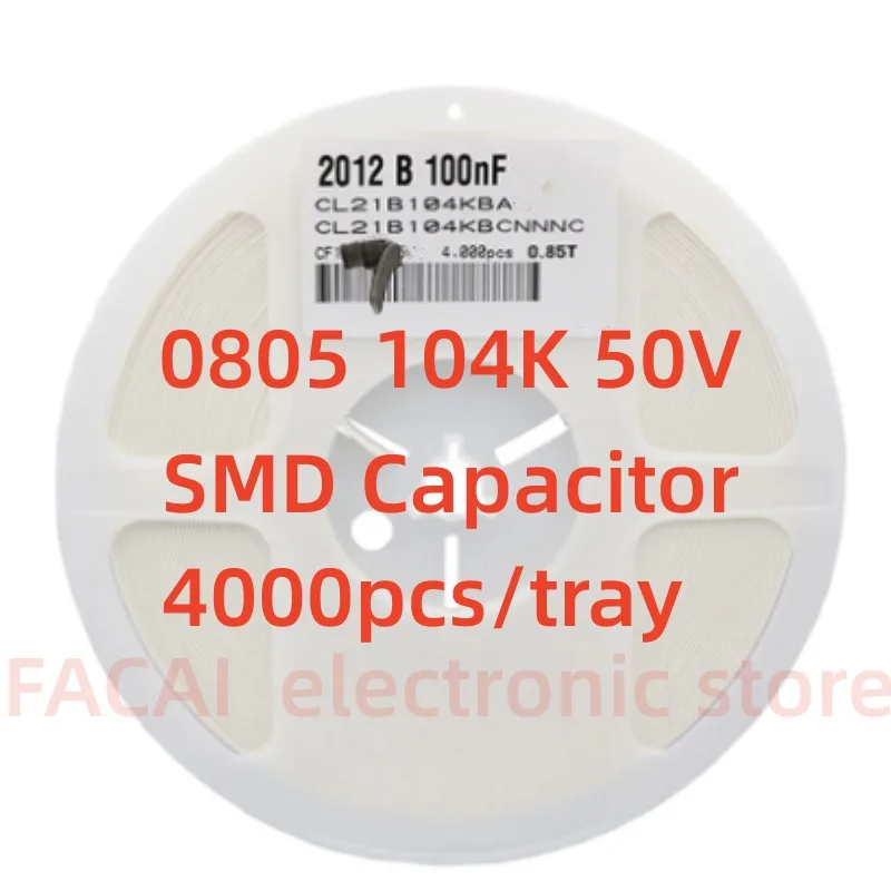 4000pcs 0805 SMD MULTILAYER  CERAMIC capacitor 100nf 0.1UF 104K x7r 104 50v 25V SMD capacito full reel 10% CL21B104K MLCC