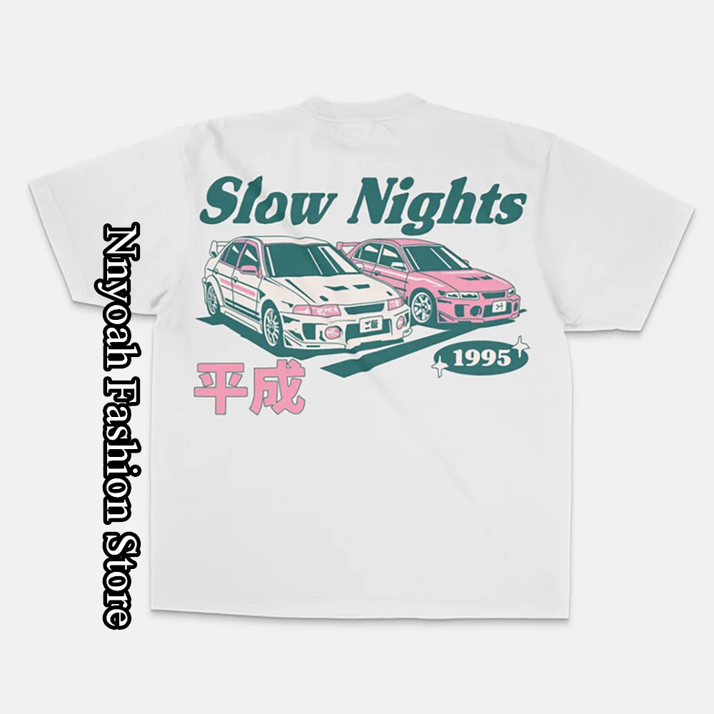 Summer Men Women Slow Nights T-Shirt Fashion Cotton Tops Tees Kids Vintage Car Graphic Clothing Daily Casual Stylish Streetwear