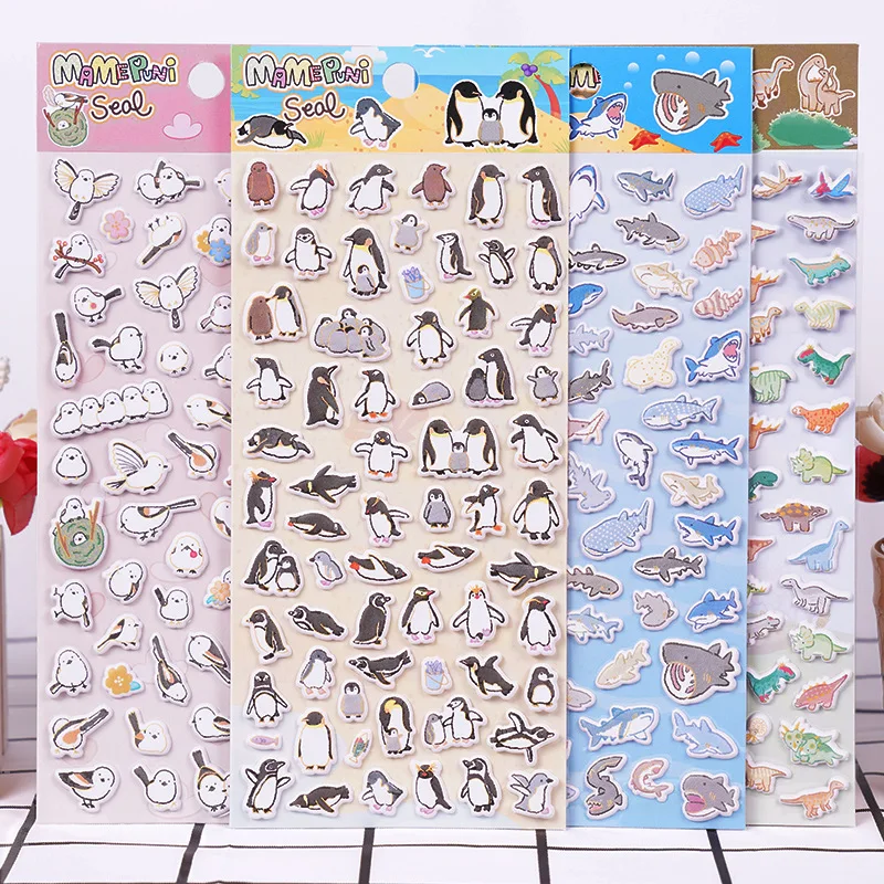 

4pcs Cute Ocean Wild Animal Stickers Scrapbooking Material Hobby Craft Supplies Dinosaur Penguin Zoo Journaling Sticker