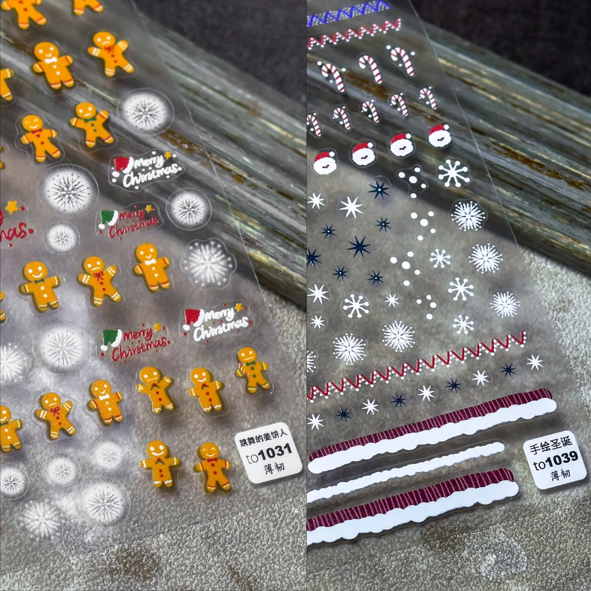1 Stück 5D dünne, robuste, niedliche Nagelkunstaufkleber, hochwertige, einfache Nagelaufkleber, Weihnachts-Lebkuchenmann-Design, dekorative Aufkleber