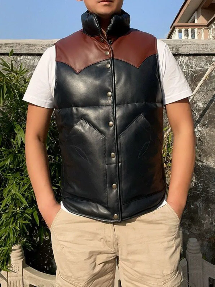 

New Fashion Men's Genuine Leather Vest Natural Real Sheepskin Lambskin Clothes for Male Duck Down Padded Jacket Sleeveless 5XL