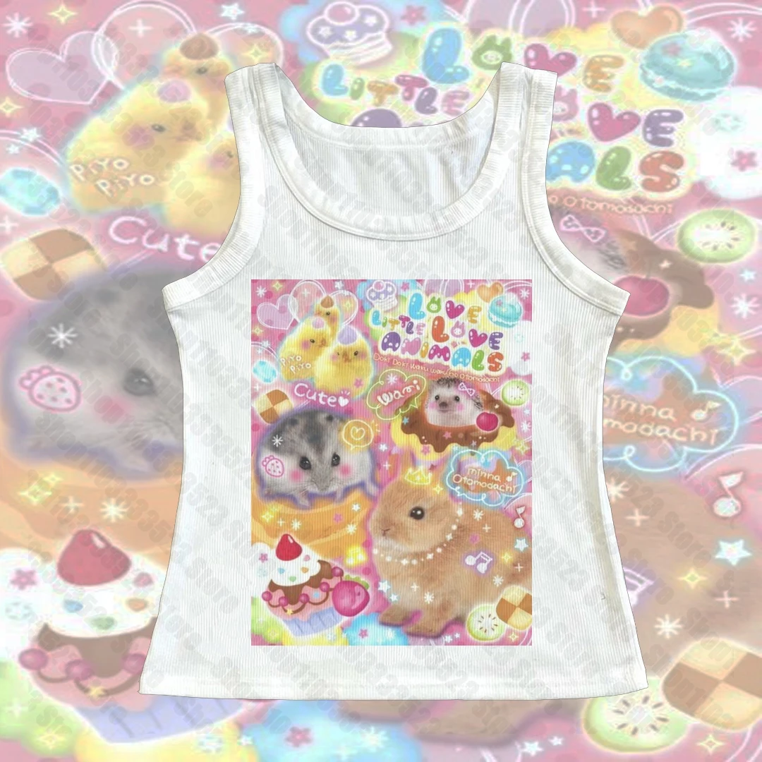 Aesthetic Kawaii Girls Baby Tank Gothic Harajuku Graphic emo girls Tank Tops Vintage Y2k Crop Top Women clothes Vest 2000s