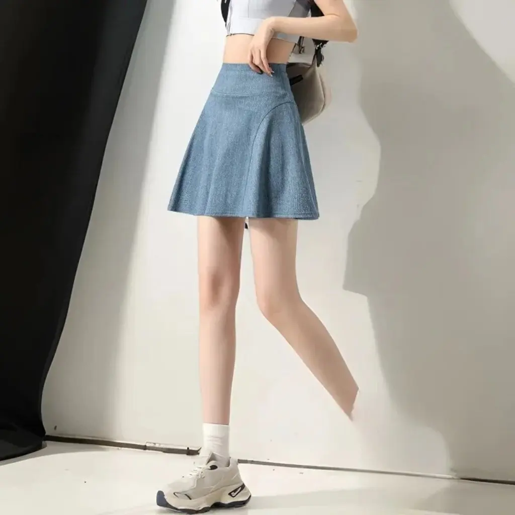 

Women's Summer Thin Denim Sports Skirt Fake Two-Piece Breathable Anti-Light Fitness Badminton Yoga Pants