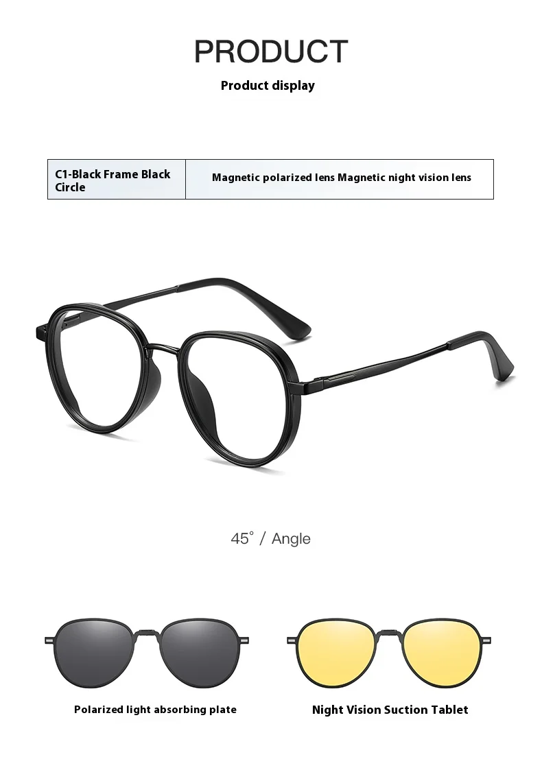VCKA 3-in-1-Sonnenbrillengestell mit Myopie, klassischer Herren-Magnetclip, polarisiert, verschreibungspflichtig, für Damen, individuelle Optik, -0,50 bis -10 – Detail 12