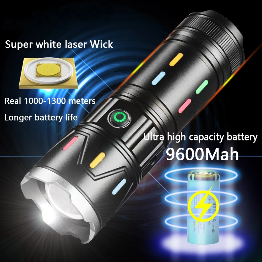 High Power LED Flashlight Powerful Long Range Torch With 9600mAh Battery USB Rechargeable Lamp For Outdoor Strong Light Lantern