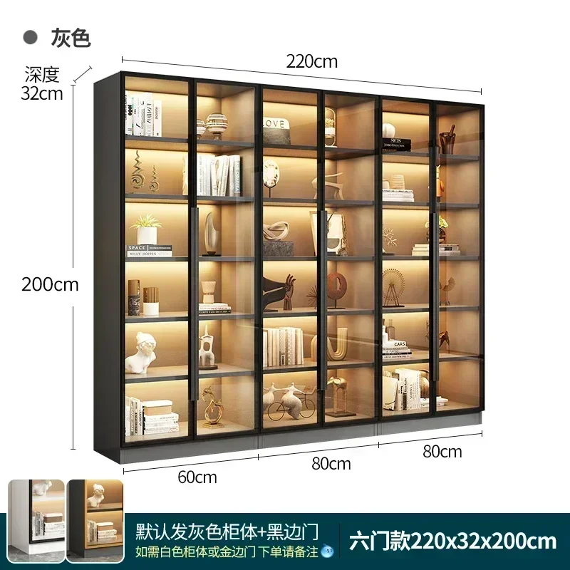

Combined Bookcase Entire Wall Light Luxury Modern Minimalist Living Room Display Cabinet with Glass Door Furniture Glass Cabinet