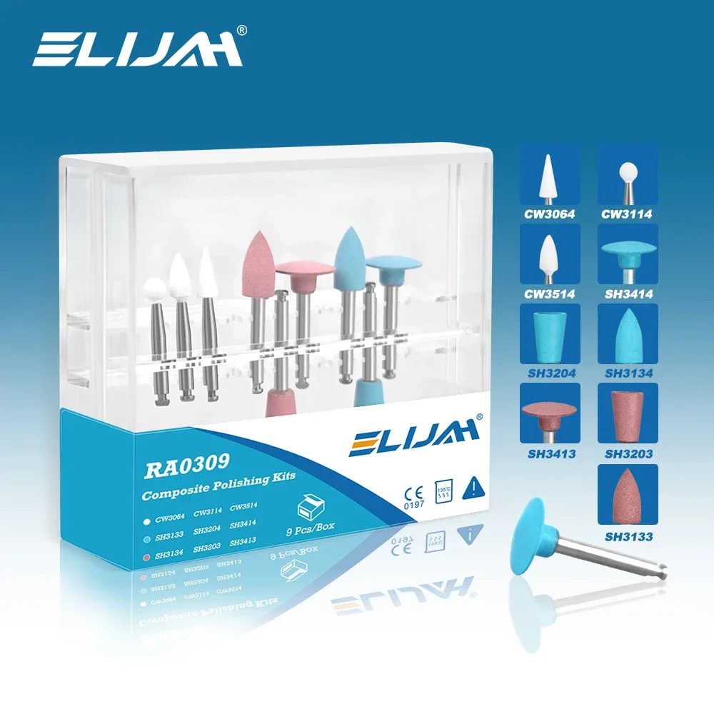 ELIJAH الأسنان RA0309 مركب تلميع 9 قطعة عدة قبضة يد بسرعة منخفضة كونترا زاوية الراتنج تلميع مجموعة أدوات تلميع طب الأسنان