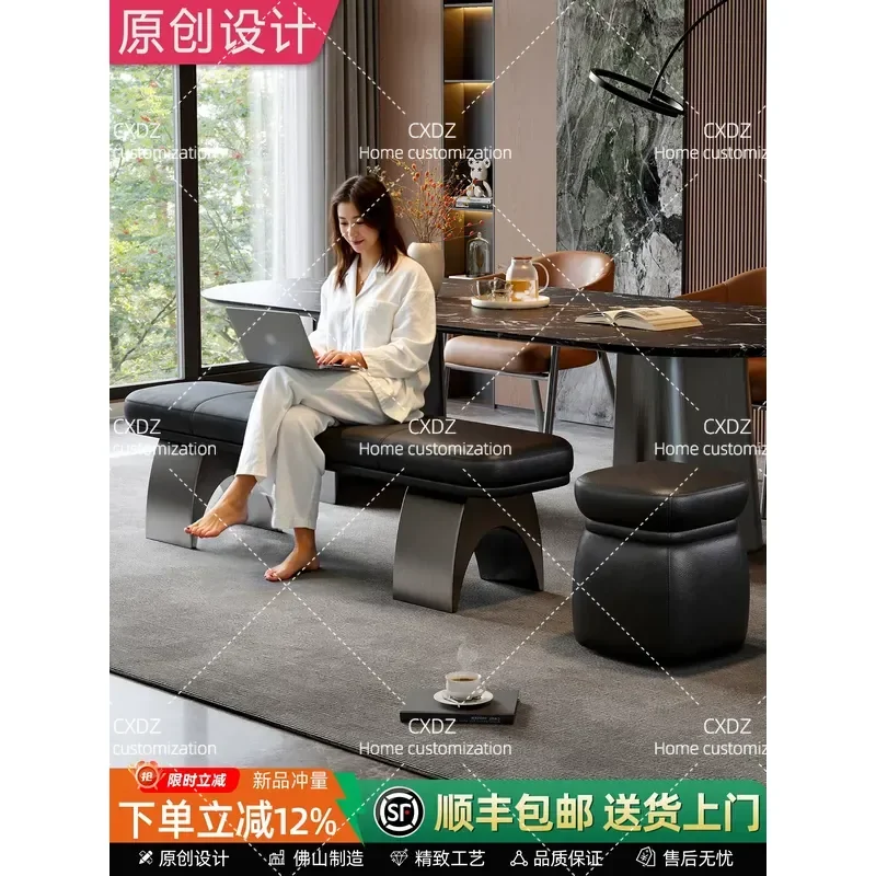 Design leather bench soft bag modern light luxury Italian minimalist tea room restaurant entrance to change shoes
