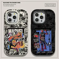 Liquid Silicone Phone Case for Apple iPhone 15 14 13 12 11 pro Max 15plus 14plus Marvel Spider-Man Punk Plating Metal Lens Cover