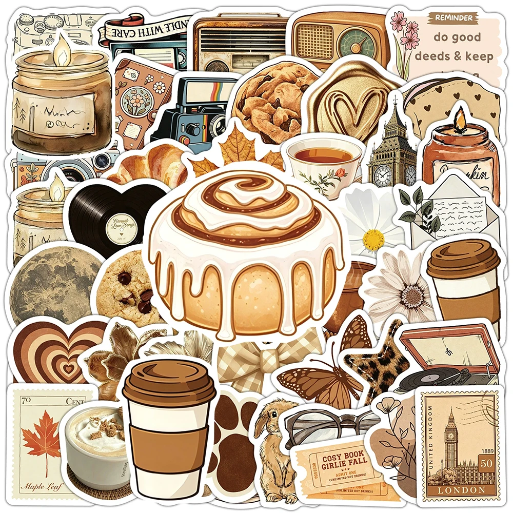 10/30/50pcs Brown Art Ins Style Aesthetic Stickers Vintage Decoration Decals DIY Luggage Laptop Waterproof Retro Sticker Packs