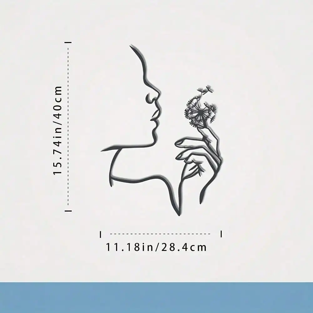 CIFbuy Metal Wall Art Woman Blowing Dandelions Line Art Hanging Decor For Home Office Easy Install Floral Gift For Flower Lovers