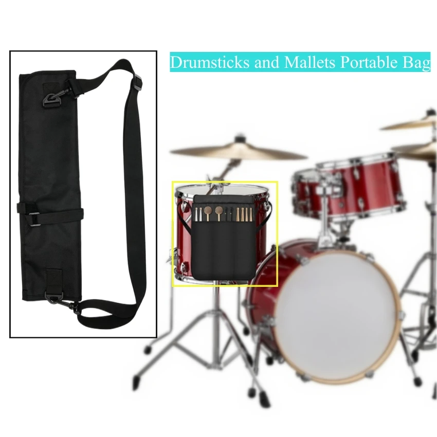 Black Drumsticks and Mallets Portable Bag Single-Shoulder Crossbody Storage Bag Creative Drumstick Instrument Accessories