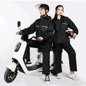 1Set Hooded Coat and Pant Rain Suit for Women Men Outdoor Waterproof Rain Gear with Reflective Strip Motocycle Riding Raincoat 6 1Set Hooded Coat and Pant Rain Suit for Women Men Outdoor Waterproof Rain Gear with Reflective Strip Motocycle Riding Raincoat 6