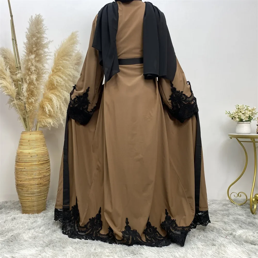Fashion Robe Dark Brown Women Arab Clothing Muslim Cardigan Long Loose Maxi Cardigan Robe Abaya