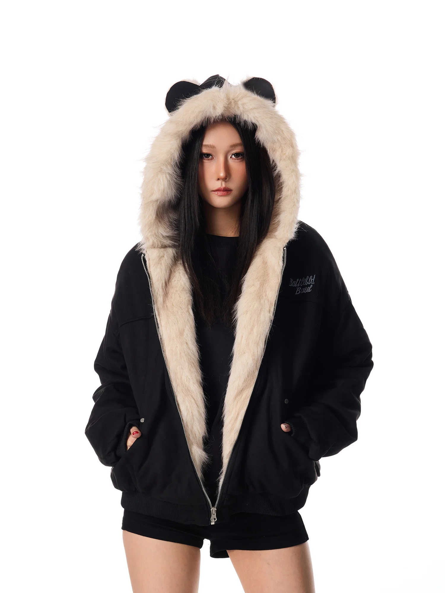 

Ретро-куртка из замши с воротником из меха кролика и орла, свободная повседневная хлопковая куртка для женщин, зимний тренд