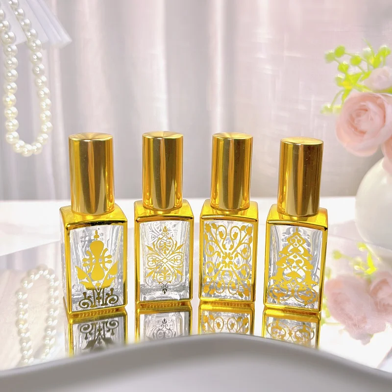 Flacon de parfum en verre vide de 12 ml, flacons pulvérisateurs rechargeables, petit flacon en verre pour échantillon, doré