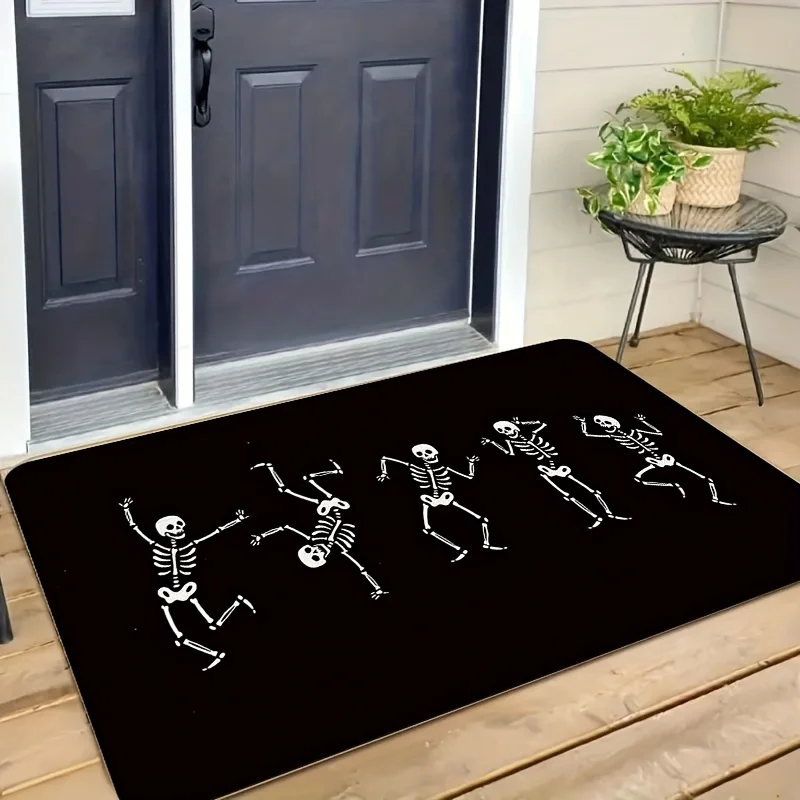 Playful Halloween 2D printed entrance mat with BOO text ghosts pumpkins and spiderwebs for boutique store front decoration