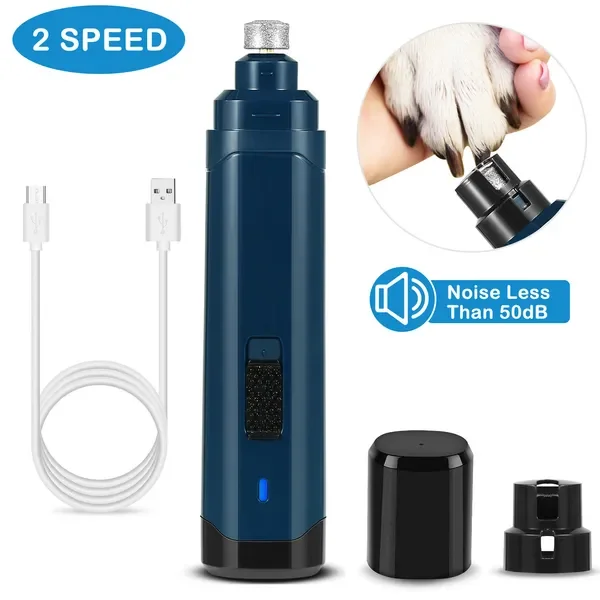 

Машинка для стрижки когтей собак, 2 скорости, бесшумная, USB-заряжаемая, профессиональный триммер для когтей животных, беспроводная, для ухода за лапами
