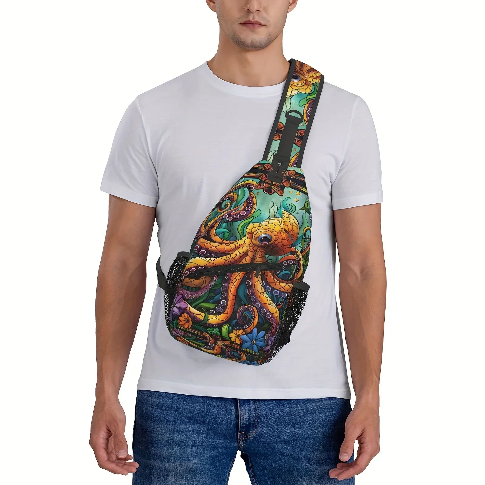 Custom Crossbody Chest Bag Hiking Backpack Cartoon Octopus In Flowers Shoulder Bag Folding Large Capacity Fashion Durable Can Be