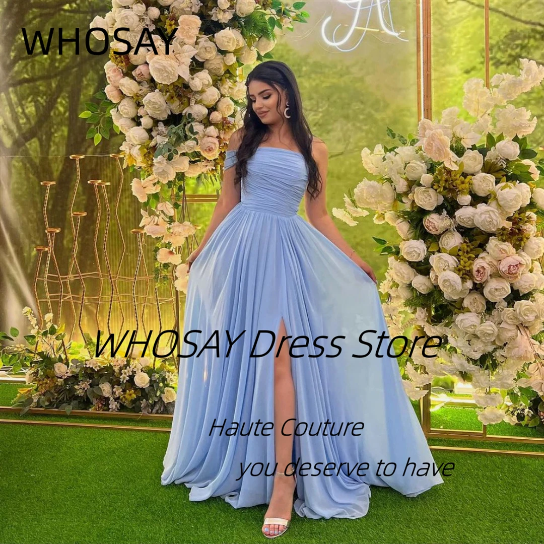 

WHOSAY Garden Party Women Wear One Shoulder Strapless Prom Dresses Long Ruched Side Slit Formal Occasion Evening Gowns