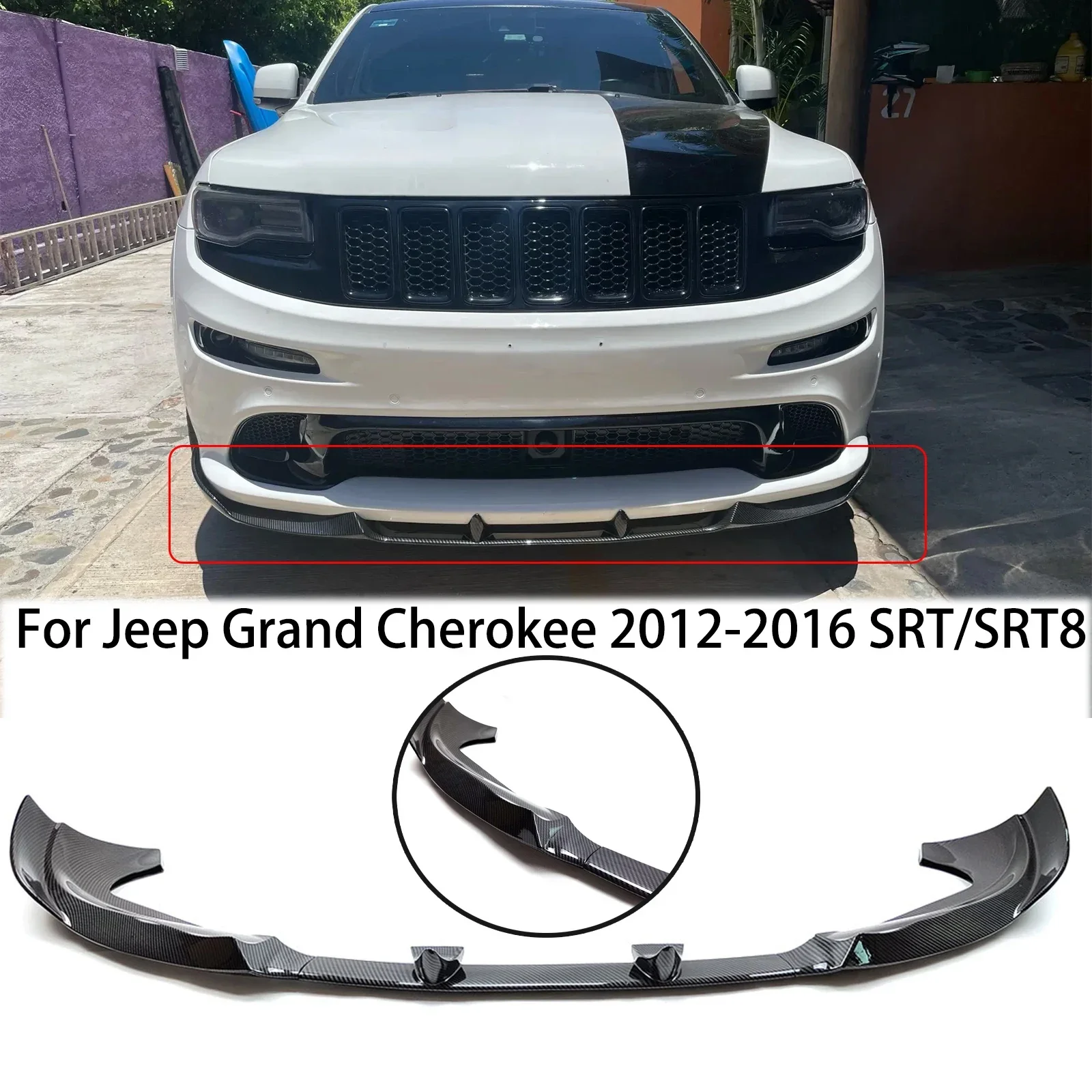 Car Front Bumper Lip Splitter For Jeep Grand Cherokee SRT SRT8 2012-2016 2013 2014 Carbon Fiber Style Glossy Black Matte Black