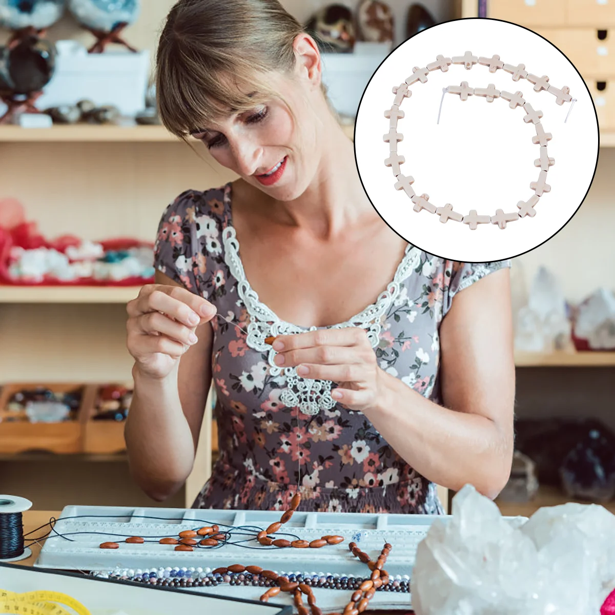 2 Pcs Cross Scattered Beads Turquoise Loose Creative Accessories Spacer Locket