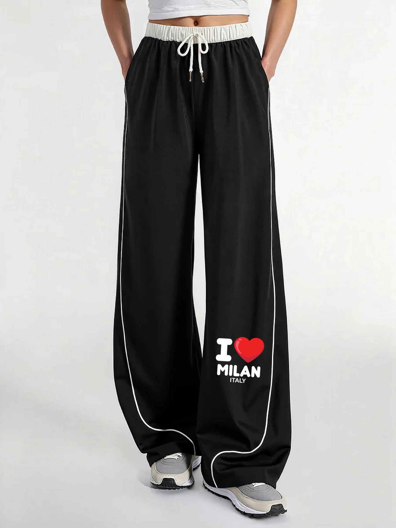 Künstlerische, im Retro-Stil bedruckte, gerade geschnittene, weit geschnittene Freizeithose mit Mandala-Lotus-Linienmuster, entspannt und bequem, geheimnisvoller, sanfter Stil, weit geschnittene Hose