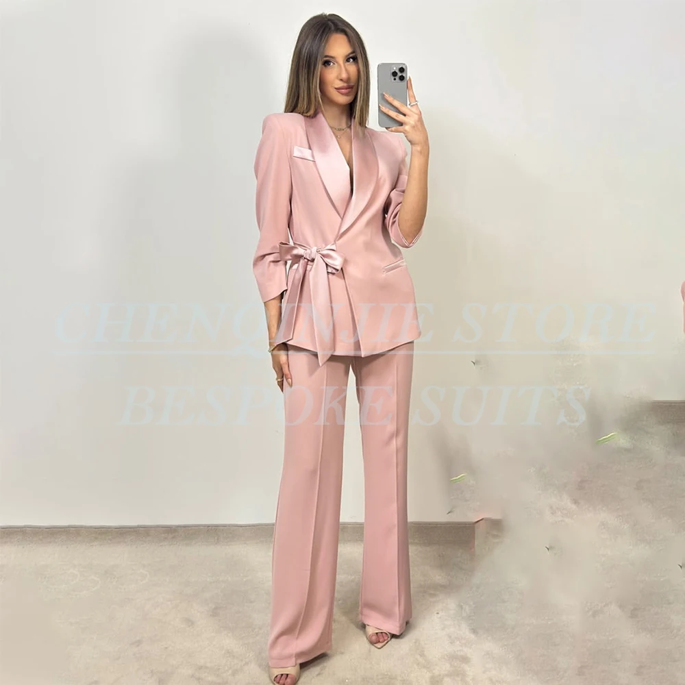 Fashion Women's Suits 2 Piece Jacket Pants Full Sets Luxury Satin Shawl Lapel Formal Business Office Lady Female Clothing 2026