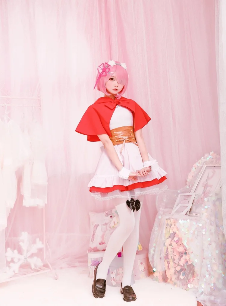 Anime Re: Life a Different World From Zero Ram Rem Little Red Riding Hood, conjunto completo, disfraz de Cosplay de Halloween