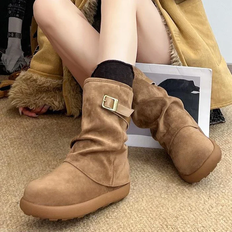 

Flats Women's Boots Designer Winter Suede Cotton Shoes Warm Ankle Boots 2025 Casual Sport Fashion Dress Snow Botas Para Mujer