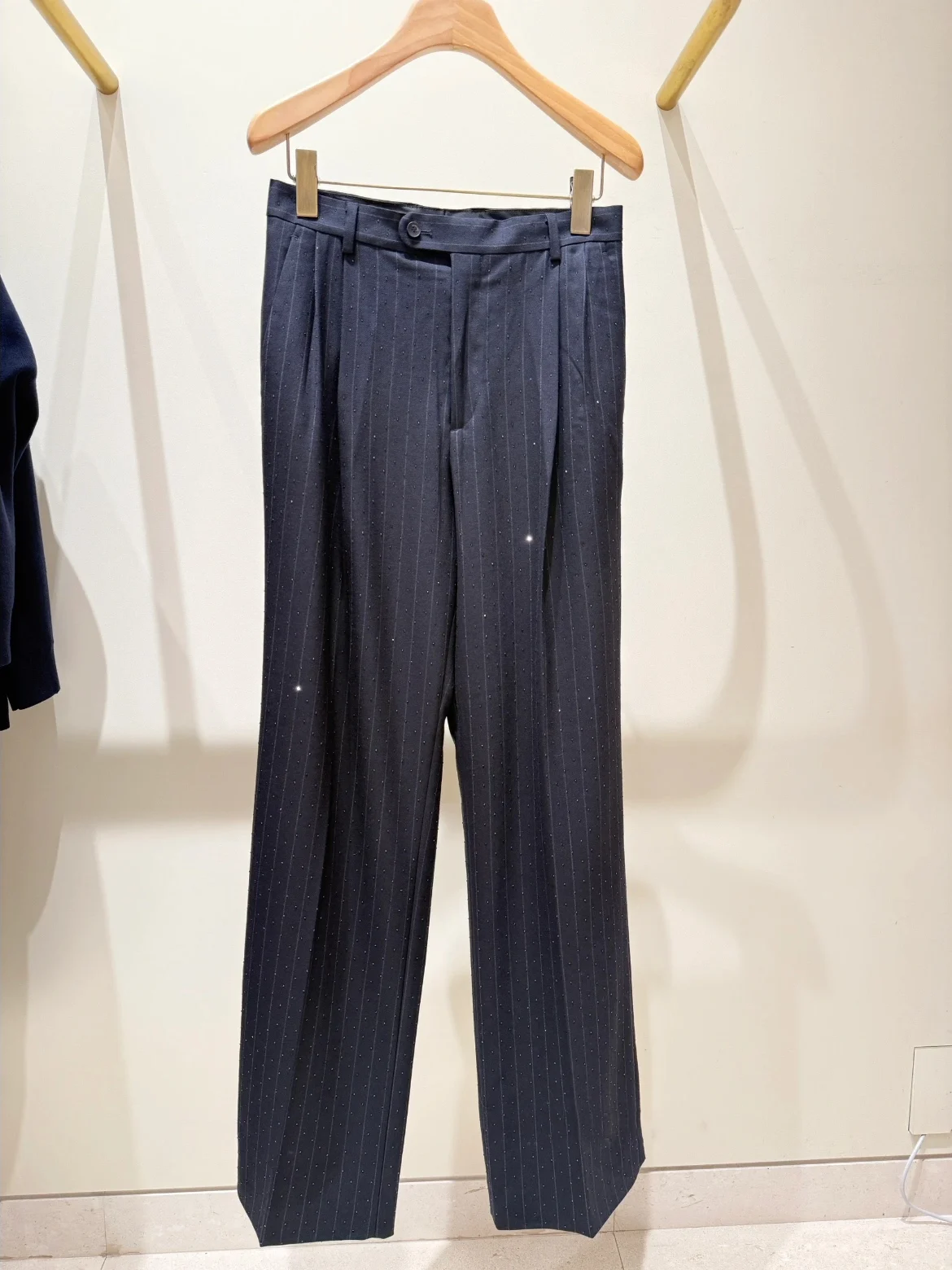 

Faionable ay Вертикальные полосатые костюмные брюки с высокой талией, прямые брюки для поездок на работу, длинные брюки для женщин Ele