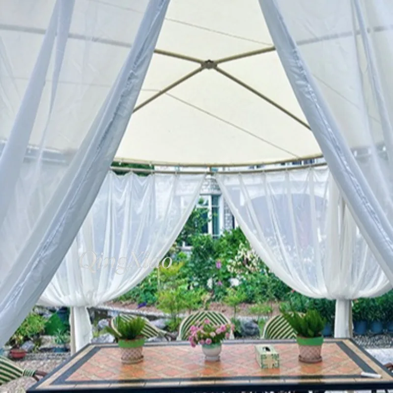 Round Outdoor Gazebo with Sheer Curtains Waterproof UV Protection Patio Canopy Pavilion for Villa Garden Homestay Backyard