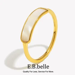 2024 New Stainless Steel Tarnish Free Jewelry Natural Shell Ring Thin Small Size White Rings For Woman Ladies Elegant Ring