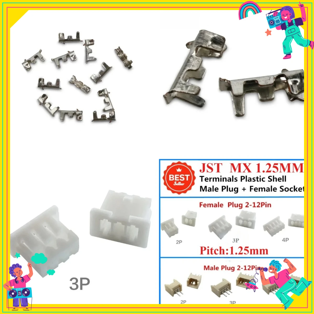 100Pcs JST MX1.25 Series Wire Connectors Set 2/3/4/5/6/7-12 Pin Terminals Plastic Shell Male Plug & Female Socket Pitch 1.25mm