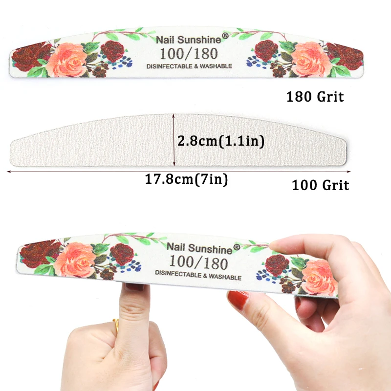 10Pcs Lot Professional Nail Files 100/180 Griting Wood Strong Sandpaper Emery Doub-Sided Nails Buffer Block File Art Nail Tools