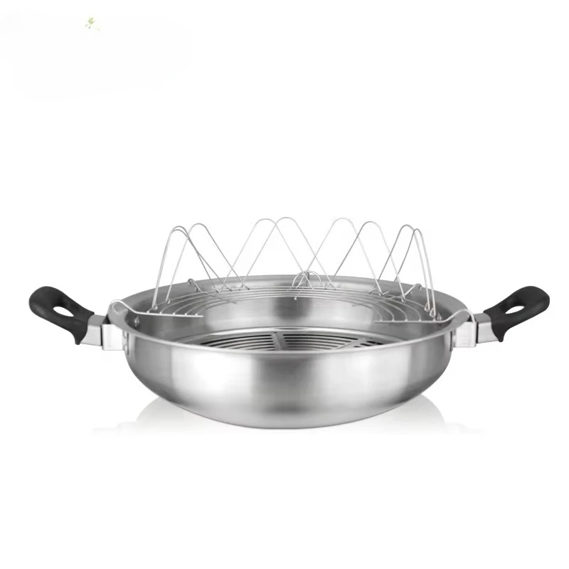 Multi-function High Steady Heat Large Chef's Stew Kitchenware 304 Stainless Steel Divided Frying Pan with Double Handle