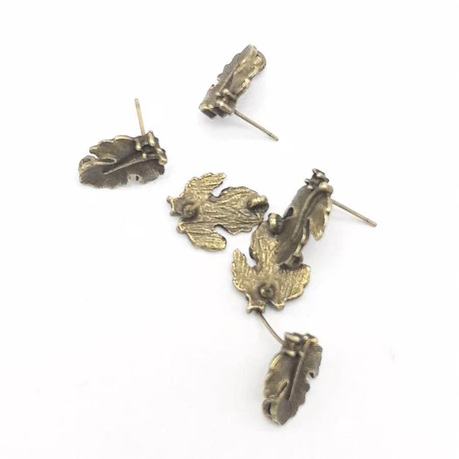 30pcs Bohemia Style Antique Bronze Leaf Earrings Studs Women Vintage Jewelry Handmade Crafts Component Jewelry Wholesale 20923