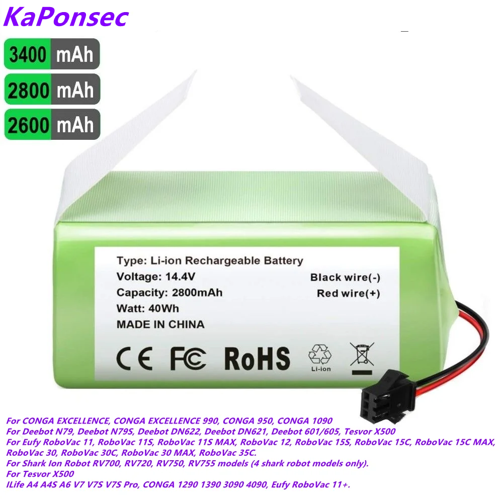 

KaPonSec 14.4V Li-ion Battery for Conga Excellence 990 1090 Ecovacs Deebot N79S N79 DN622 Eufy Robovac 11 11S 12 35C X500