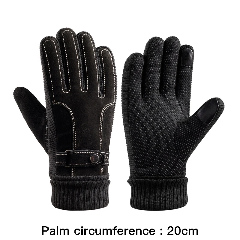 High quality winter genuine leather gloves for men plush lining hand warmer new 2024 motorcycle and bike gloves - black brown