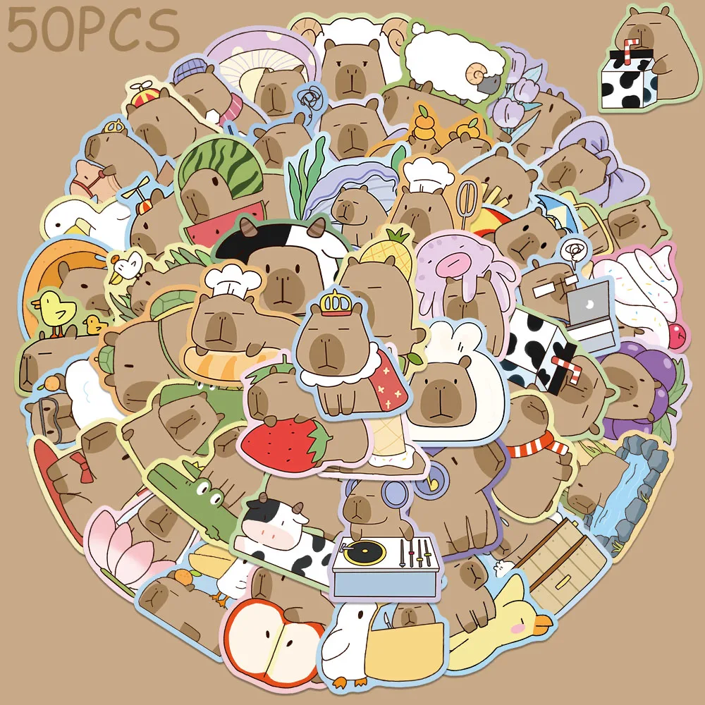 

50pcs Cartoon Cute Capybara Stickers Decals For Phone Laptop Suitcase Skateboard Helmet DIY Aesthetic Stickers Kids Toys Gifts