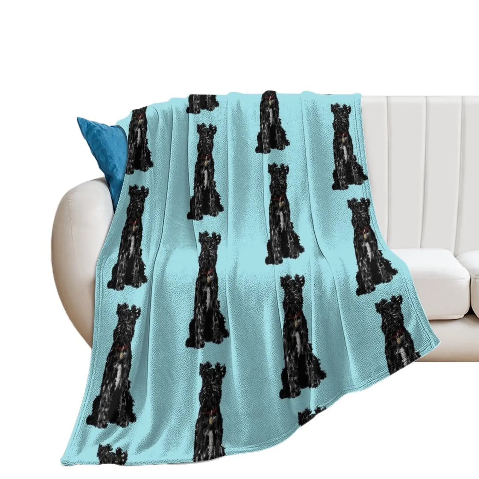 Dennis the Black Miniature Schnauzer Dog Sitting Throw Blanket for sofa Flannel Fabric Soft Plaid Weighted Blankets